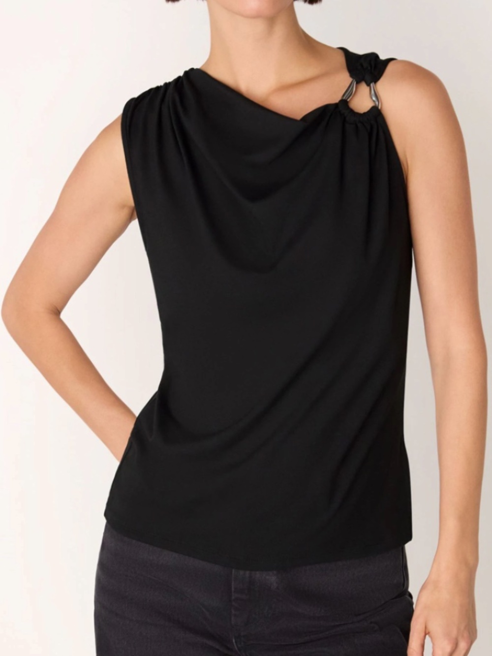 WHBM Black Ring Detail Sleeveless Top